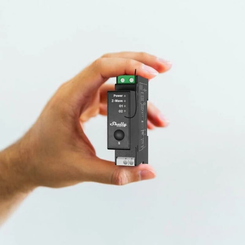 Switch DIN rail, Shelly, Wave Pro 2PM (QBWAVPRO2PM), 2 kanale 2x16A total 25A, matje fuqie, Z‑Wave S800, i zi