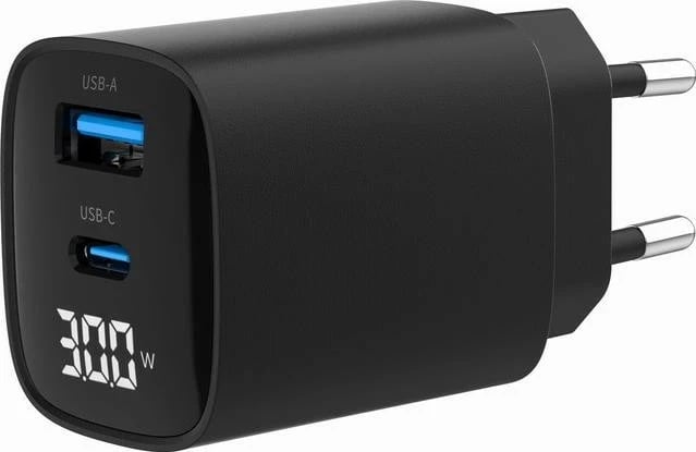Mbushës Gembird USB QC3.0 Type-C 30W PD LCD, i zi