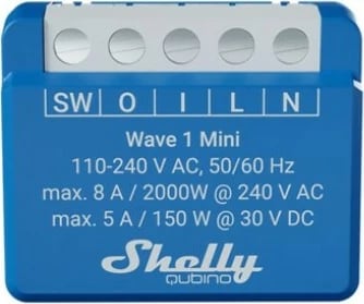 Smart switch Shelly Qubino Wave 1 Mini, Wireless, 25 dBmW, 868.4 MHz, Plastikë, Mat