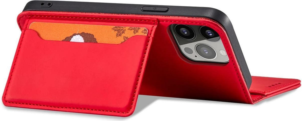 Mbështjellës Hurtel Magnet Card Case për iPhone 14 Pro Max, portofol, qëndrim, e kuqe
