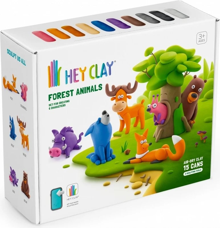Set modelimi Hey Clay Forest Animals, Tm Toys, 15 kanaçe, me 2 vegla, shumëngjyrëshe