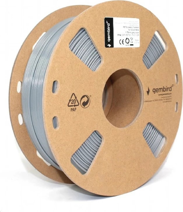 Filament për printer 3D Gembird 3DP-PETG1.75-01-GR, PETG, 1.75mm, 1kg, Gri