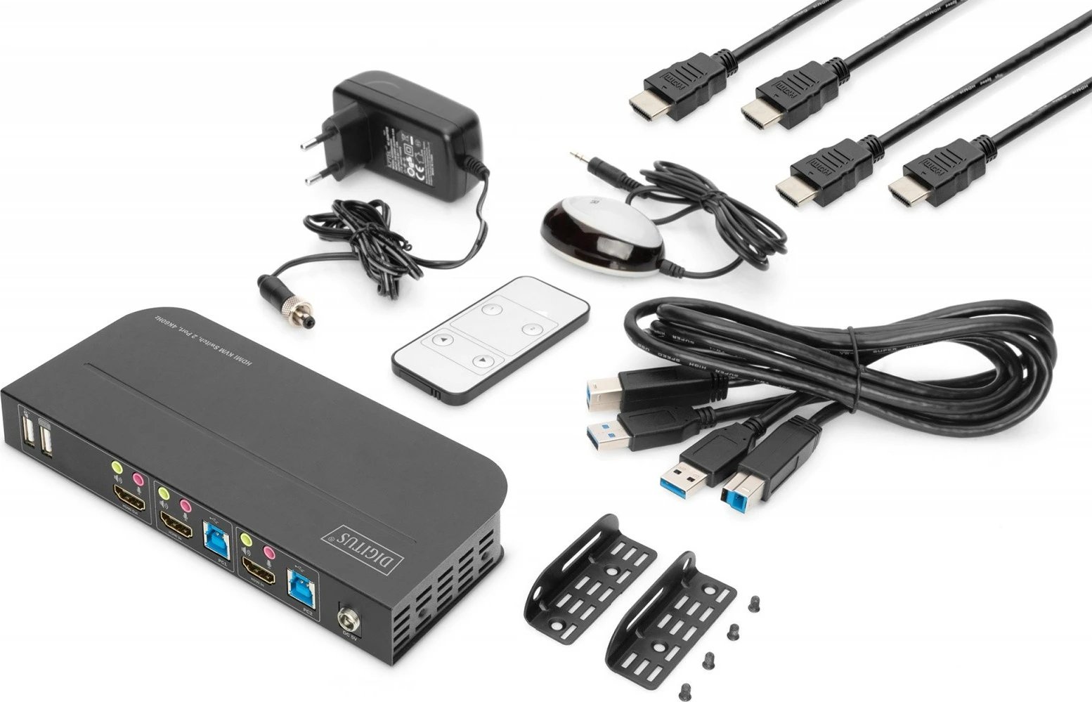 Switch KVM Digitus DS-12874, 2 porta HDMI, 4K 60Hz, 2x USB 3.0, i zi