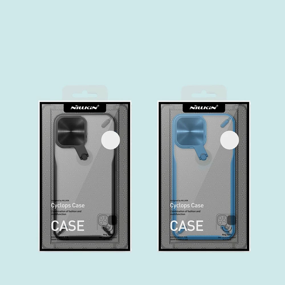 Mbështjellës Nillkin Cyclops Case për iPhone 13 Pro Max, me kapak kamere dhe mbajtëse, i zi