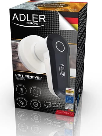 heqës pelete tekstilesh, Adler AD 9615, kokë 5 cm, thika çelik inox, punon me 2x AA, enë mbledhëse e heqshme, bardh e zezë