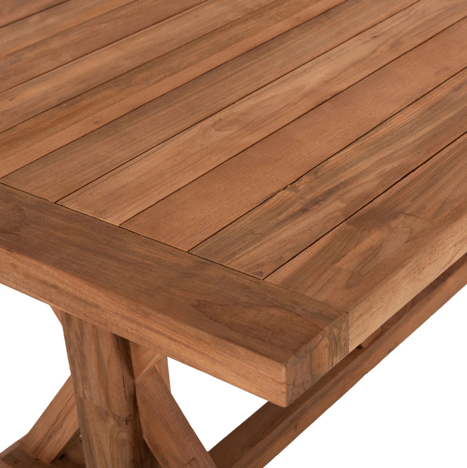 Tavolinë ngrënieje për jashtë, këmbë kryq, FH5964, dru TEAK i ricikluar, ngjyrë natyrale, 240x100x75H cm