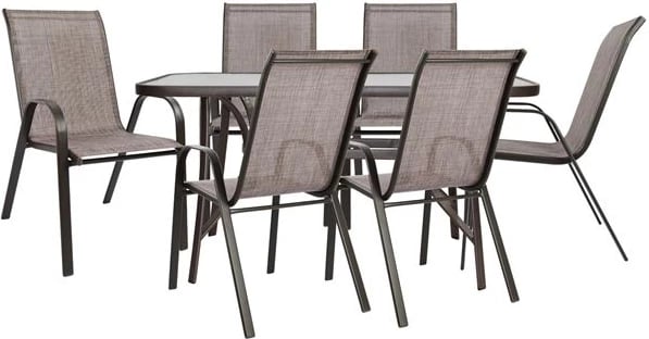 Set tavoline ngrënieje, 7 pjesë, tavolinë dhe 6 karrige Leon, ngjyrë kafe, tekstilene, FH5206.02