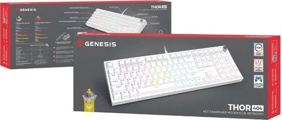 Tastierë mekanike Genesis Thor 404, RGB, Gateron Yellow Pro, full-size, e bardhë