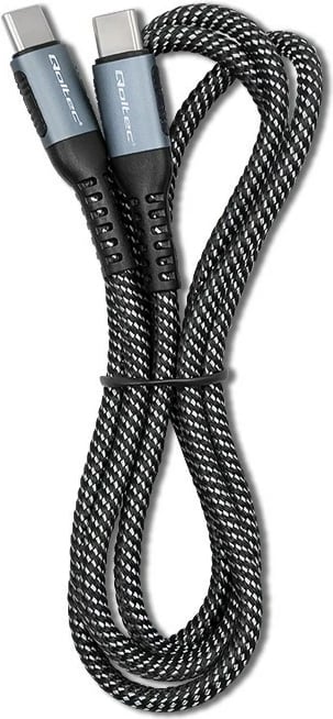 Kabllo USB Type-C Qoltec 52357, 1m, 100W, USB 2.0, QC 3.0, PD, e zezë