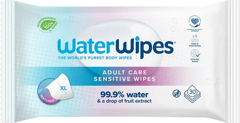 Peceta të lagura për të rritur WaterWipes BIO Adult Care Sensitive XL, 30 copë