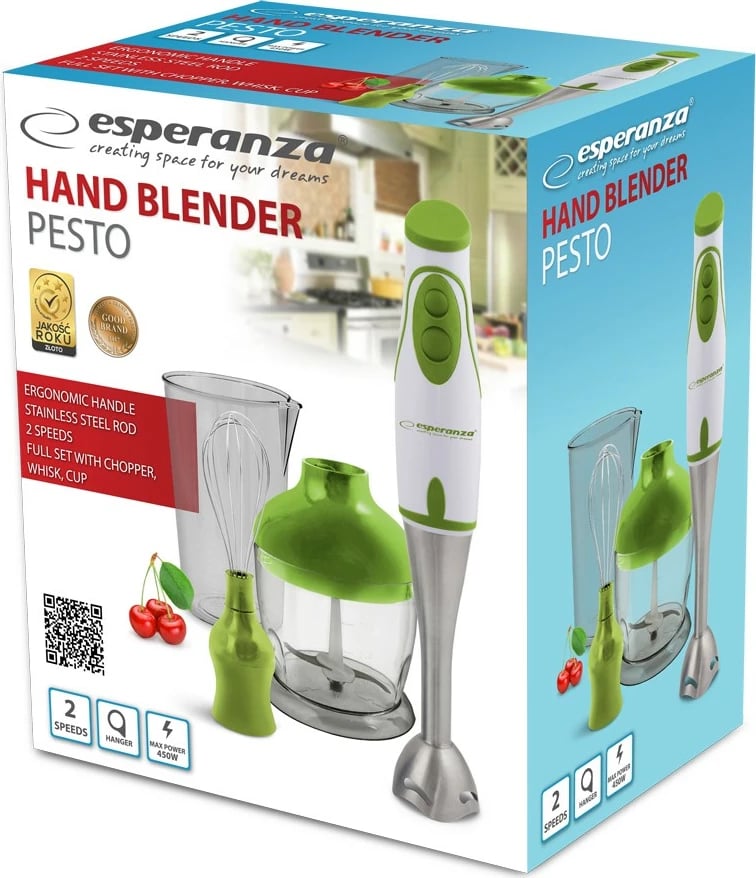 Blender dore Esperanza EKM003G, 0.75L, 450W, Jeshile/Bardhë, me aksesorë Blender dore Esperanza EKM003G, 0.75L, 450W, Jeshile/Bardhë, me aksesorë