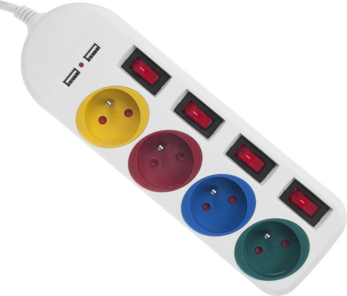 Listë zgjatje Maclean MCE229W, 4 dalje + 2xUSB, me çelësa, e bardhë