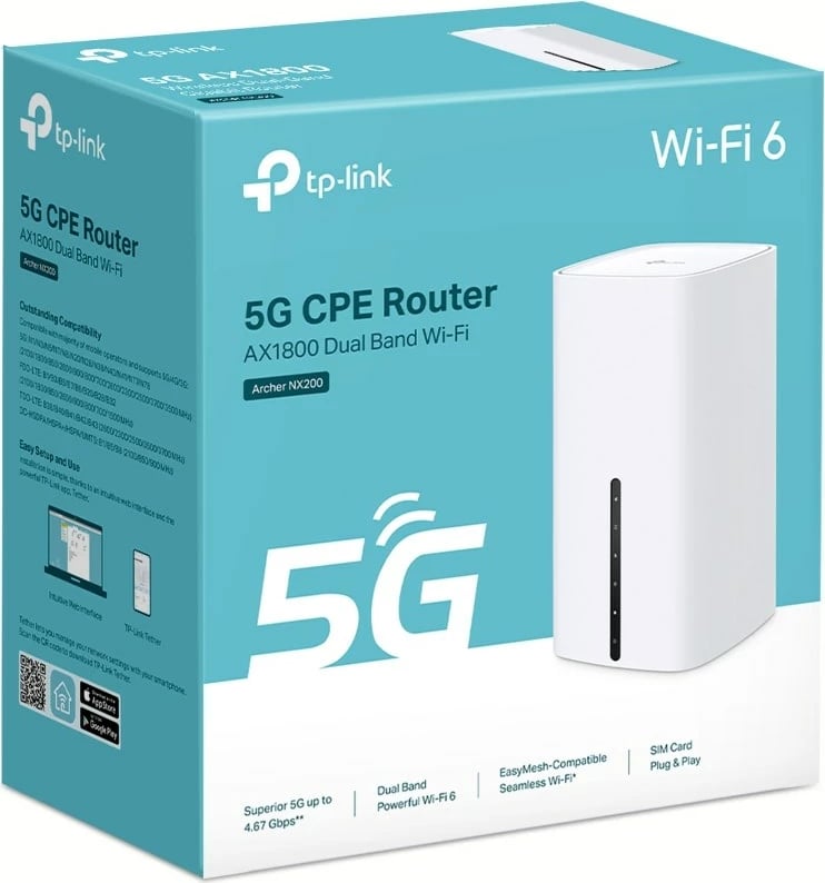 Router wireless TP-Link Archer NX200, Gigabit Ethernet, Dual-band (2.4 GHz / 5 GHz), 5G, Bardhë