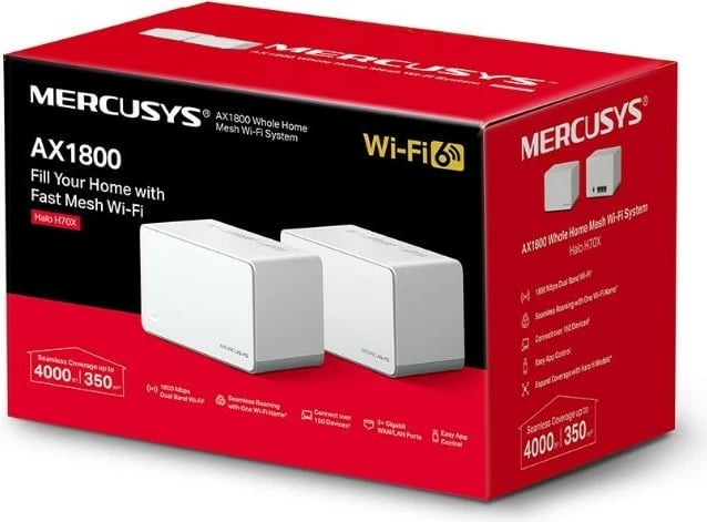 Sistem WiFi Mesh TP-LINK Halo H70X AX1800, 2-pack, i bardhë