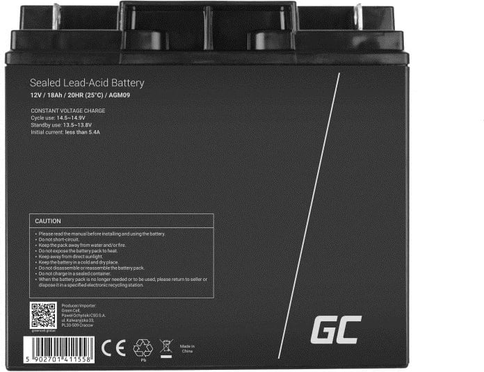 Bateria për modele RC Green Cell AGM09, 12V, e zezë