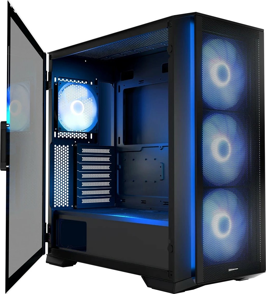 Kasë MODECOM Horizon ARGB Flow Midi, E-ATX, 4 ventilatorë ARGB, Xham i temperuar, e zezë