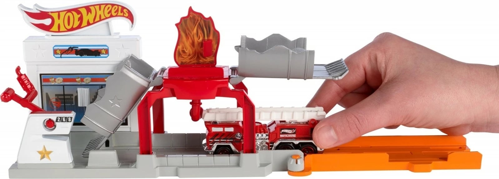 Set lodrash Hot Wheels Blaze Blast, me veturë lodër, plastikë, gri/portokalli/e kuqe