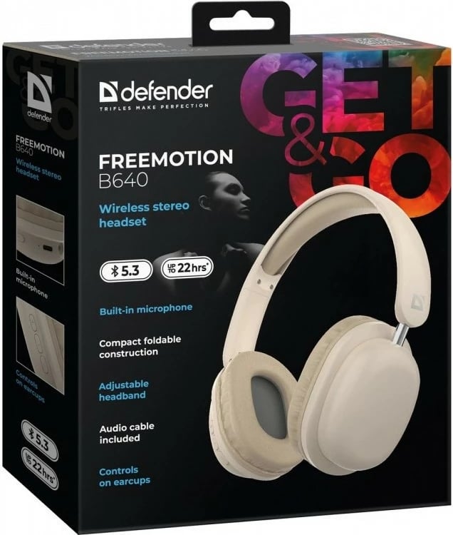 Kufje wireless Defender FreeMotion B640, Bluetooth 5.3, Stereo, Bezhe