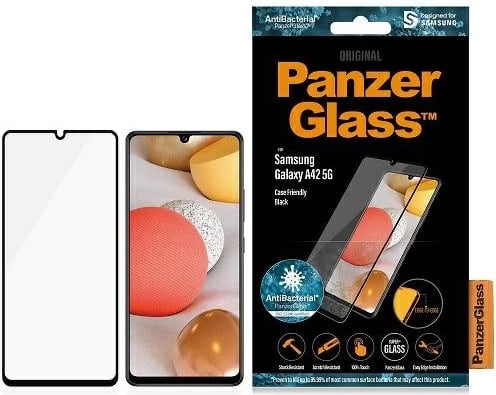 Xham i temperuar PanzerGlass E2E Super+ për Samsung Galaxy A42 5G, me kornizë të zezë