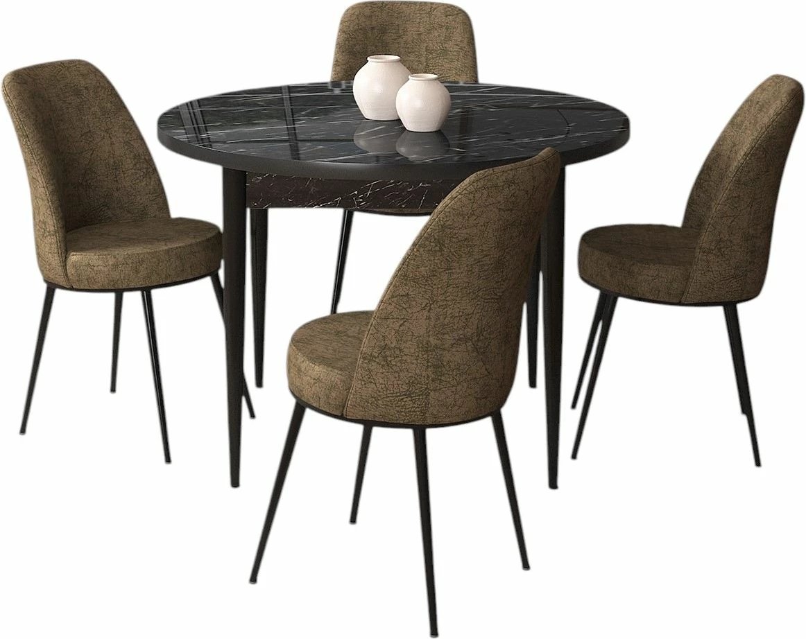 Tavolinë me karrige (5 copë), Skye Decor, mermer i zi, kafe