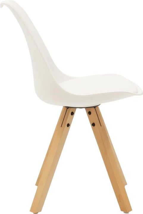 Set tavoline me 4 karrige Julita-Caron, MDF e bardhë, këmbë natyrale, Φ60x73cm