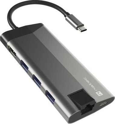 Multiport docking station Natec Fowler Plus, NMP-1690, 8 porte, USB-C PD, HDMI 4K, RJ45, SD/microSD, Gri