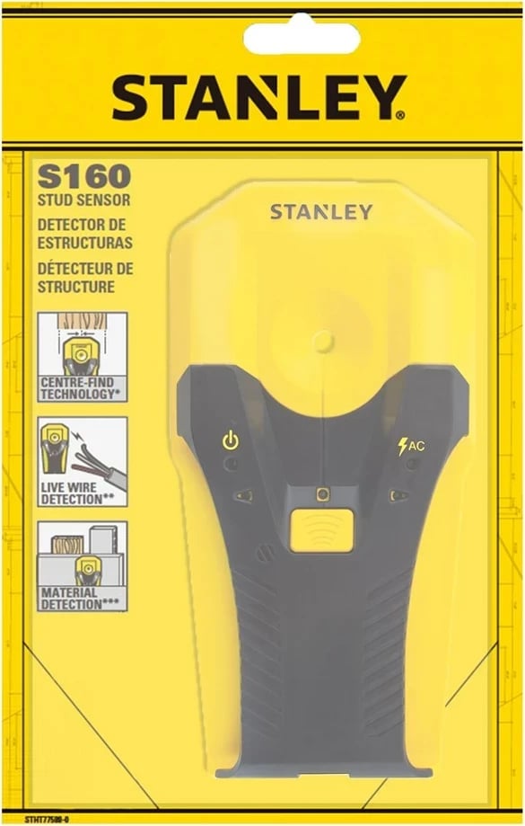 Detektor dixhital Stanley STHT77588-0 për kabllo të gjalla, metal dhe dru, zi/verdhe