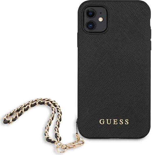 Mbështjellës Guess Saffiano Chain për iPhone 11/Xr 6.1", i zi