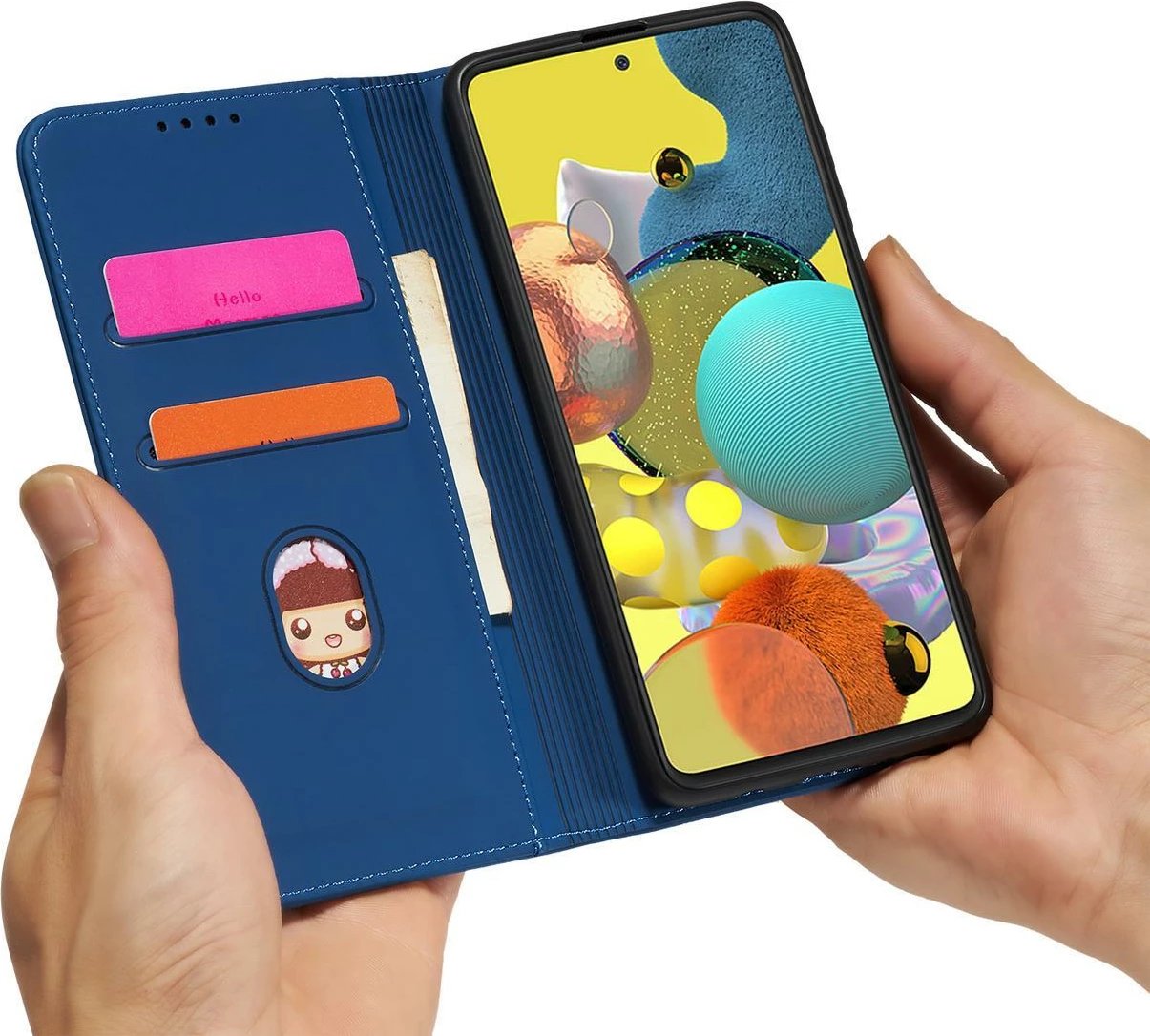 Mbështjellës magnetik Hurtel për Samsung Galaxy A12 5G, me kapak, portofol, Kaltër