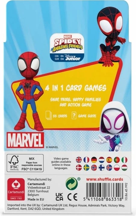 Lojë letra Shuffle Fun 4-in-1 Cartamundi Marvel Spidey and Amazing Friends, 33 letra