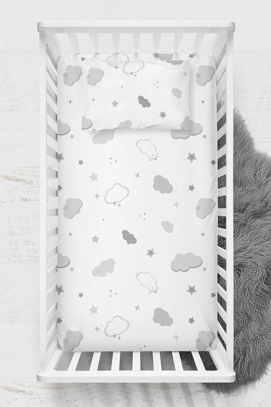 Set çarçafi i sheshtë për fëmijë Ranforce L'essentiel, Bulut, gri