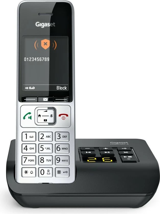 Telefon fiks Gigaset COMFORT 500A, analog/DECT, regjistrues automatik, ekran ngjyrë, 200 kontakte, i zi/argjendtë Telefon fiks Gigaset COMFORT 500A, analog/DECT, regjistrues automatik, ekran ngjyrë, 200 kontakte, i zi/argjendtë