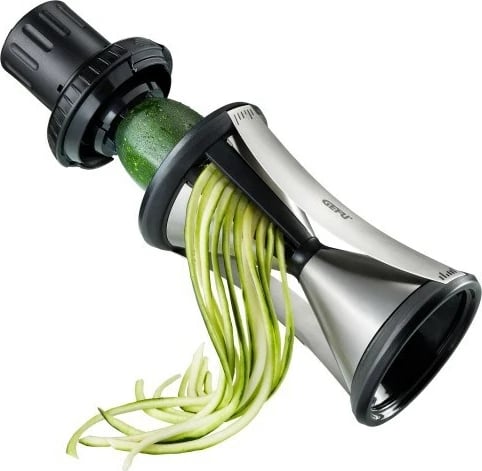 Prerëse perimesh GEFU SPIRELLI XL, manuale, plastike/çelik inox, e zezë Prerëse perimesh GEFU SPIRELLI XL, manuale, plastike/çelik inox, e zezë