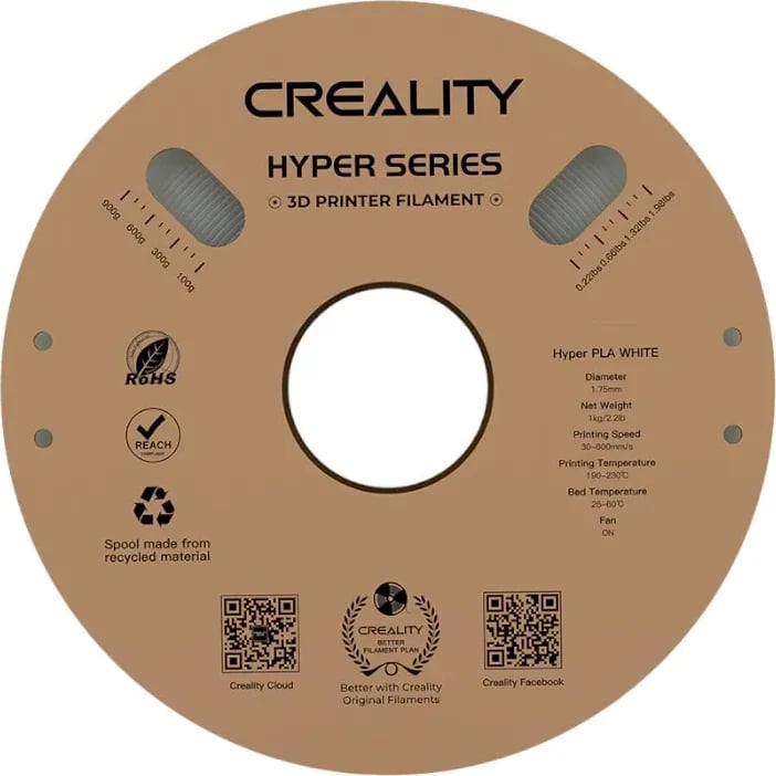 Filament PLA Creality Hyper Series 1.75mm, 1kg, Bardhë