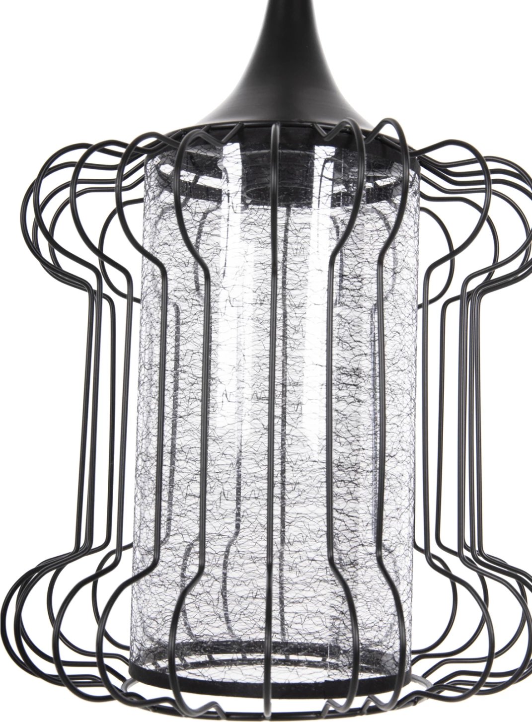 Llampë varëse tavani, FH4087, metal i zi - pëlhurë e bardhë, Φ24x130H cm