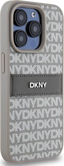 Mbështjellës DKNY Mono Stripe & Metal Logo për iPhone 15 Pro, Bezhe