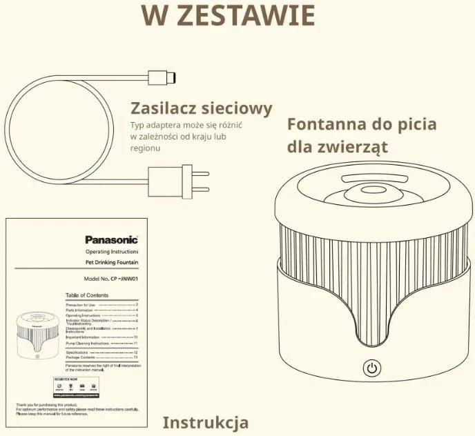 Ujëmbledhës automatik për mace Panasonic CP-JNW01CW, Plastikë, Bardhë