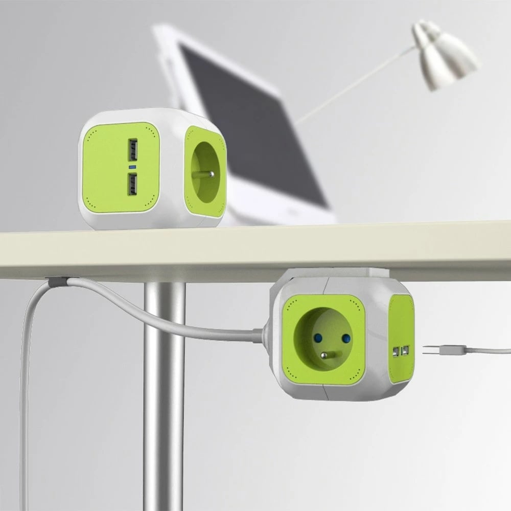Prizë shumëdaljeshe GreenBlue MagicCube GB118, 4 dalje, 2 porta USB, 1.4m, bardhë/jeshile