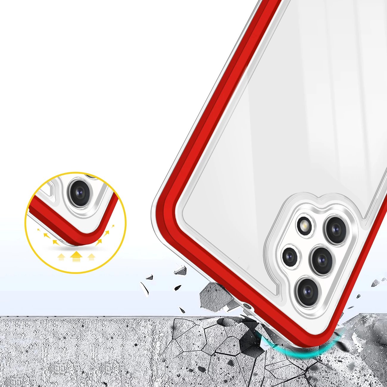Mbështjellës Hurtel Hybrid Armor Clear 3 in 1 për Samsung Galaxy A72, Transparent, Kuq