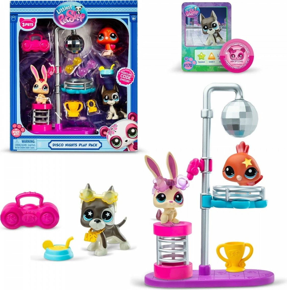 Set figurina Littlest Pet Shop Disco Nights Play Pack, 3 copë, me aksesorë