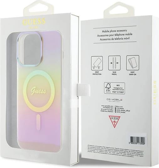 Mbështjellës Guess IML Iridescent MagSafe për iPhone 15 Pro, rozë