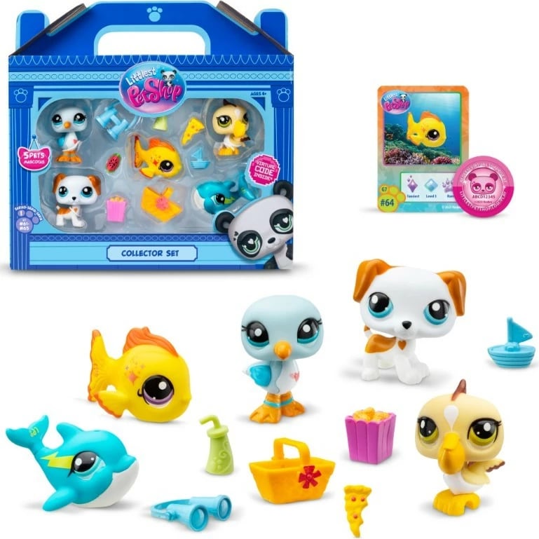 Set figurina Littlest Pet Shop Beach, Tm Toys, LPS00517, 5 kafshë, me aksesorë, shumëngjyrëshe