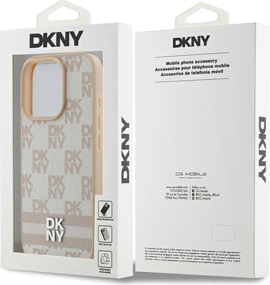 Mbështjellës DKNY Checkered Pattern & Printed Stripes për iPhone 16 Pro, Rozë