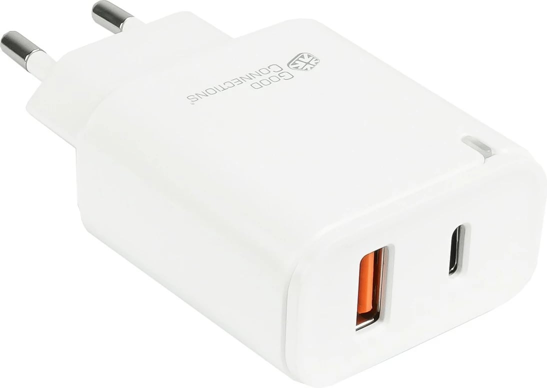 Karikues i shpejtë USB 20W, 2-port (1x USB A, 1x USB C™), PD 3.0, bardhë, Good Connections®