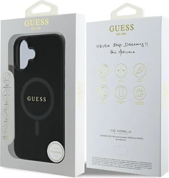 Mbështjellës Guess Saffiano Classic Logo MagSafe për iPhone 16, i zi