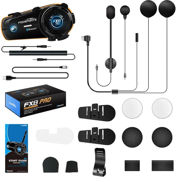 Interkom për motoçikletë Fodsports FX8 Pro, Bluetooth 5.0, i zi