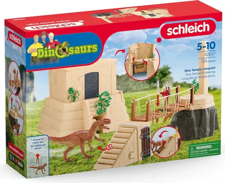 Set lodrash Schleich Dinosaur Expedition Playset, 42657, me figurë Monolofosaurus dhe tempull, për fëmijë