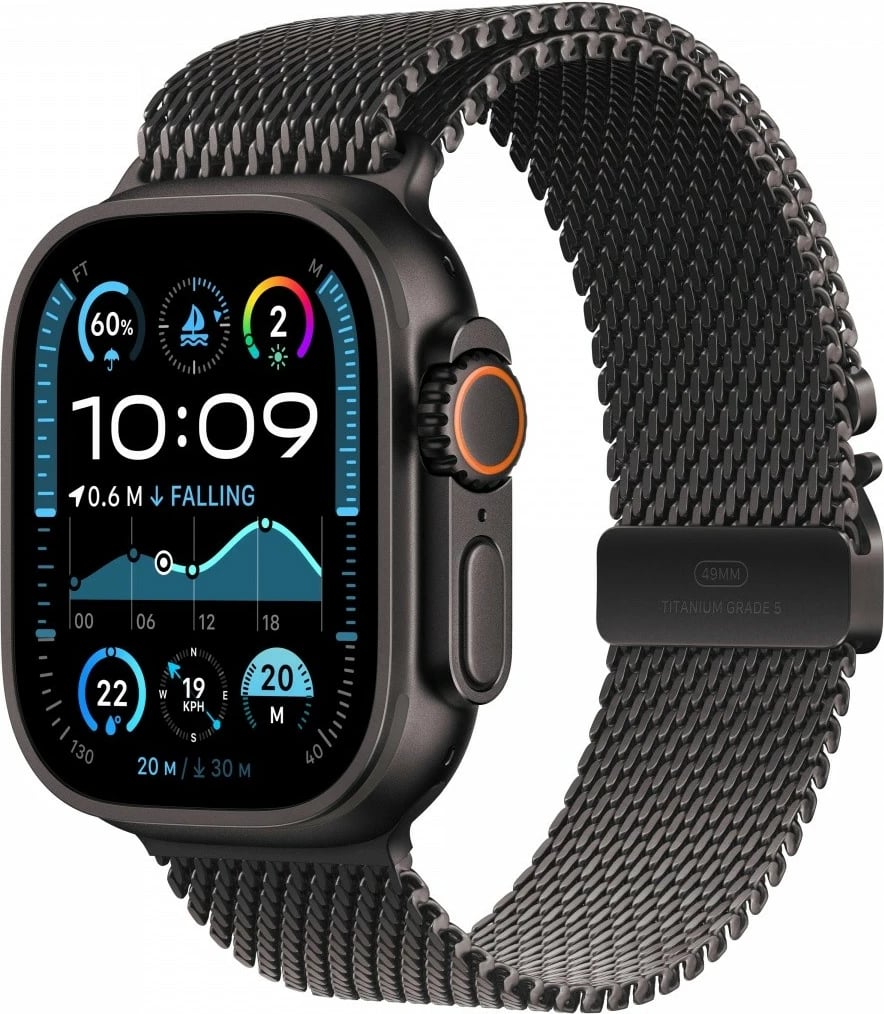 Smartwatch Apple Watch Ultra 2, 49 mm, GPS + Cellular, titani i zi, rrip Milanese titani i zi