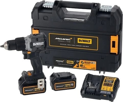Makine shpuese/vidëzuese DeWalt MCLAREN DCD85MP2T, 18V, 5Ah, me 2 bateri, e verdhë/zezë, me valixhe