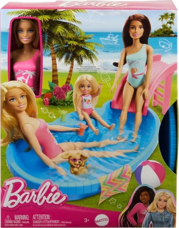 Set lodrash Barbie Mattel HRJ74 me pishinë dhe aksesorë, rozë